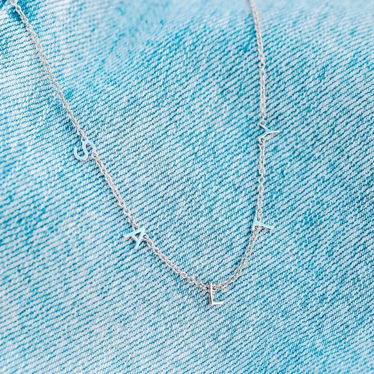 Pura Vida 14" Silver Salty Letter Charms Choker Necklace - Brand Charm Design - 3" Extender - Image 3