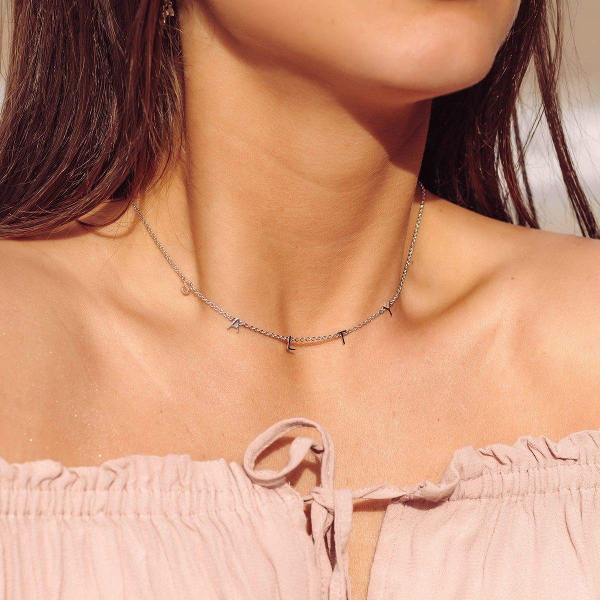 Pura Vida 14" Silver Salty Letter Charms Choker Necklace - Brand Charm Design - 3" Extender - Image 4