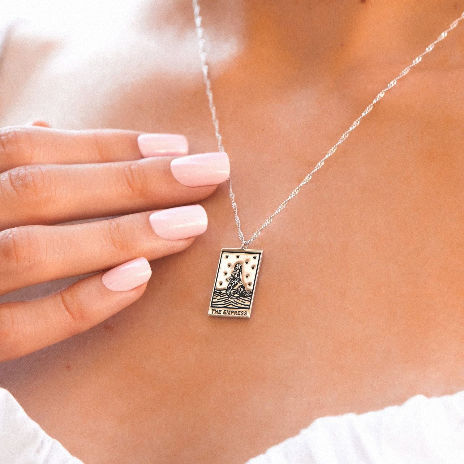 Pura Vida 18" Silver or Rose Gold Tarot Pendant Necklace - Handmade Statement Necklace with Silver or Rose Gold Chain - Long Necklaces, Boho Jewelry for Women - 3" Extender - Image 4