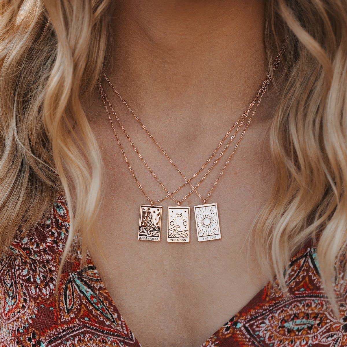 Pura Vida 18" Silver or Rose Gold Tarot Pendant Necklace - Handmade Statement Necklace with Silver or Rose Gold Chain - Long Necklaces, Boho Jewelry for Women - 3" Extender - Image 5
