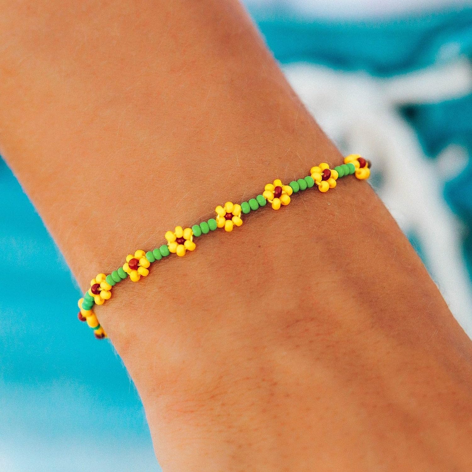 Pura Vida Bracelets Pack Golden Flower Rosary Bracelet Stack - Set of 3 Stackable Bracelets for Women, Summer Accessories & Cute Bracelets - 2 String Bracelets & 1 Chain Bracelet - Image 5