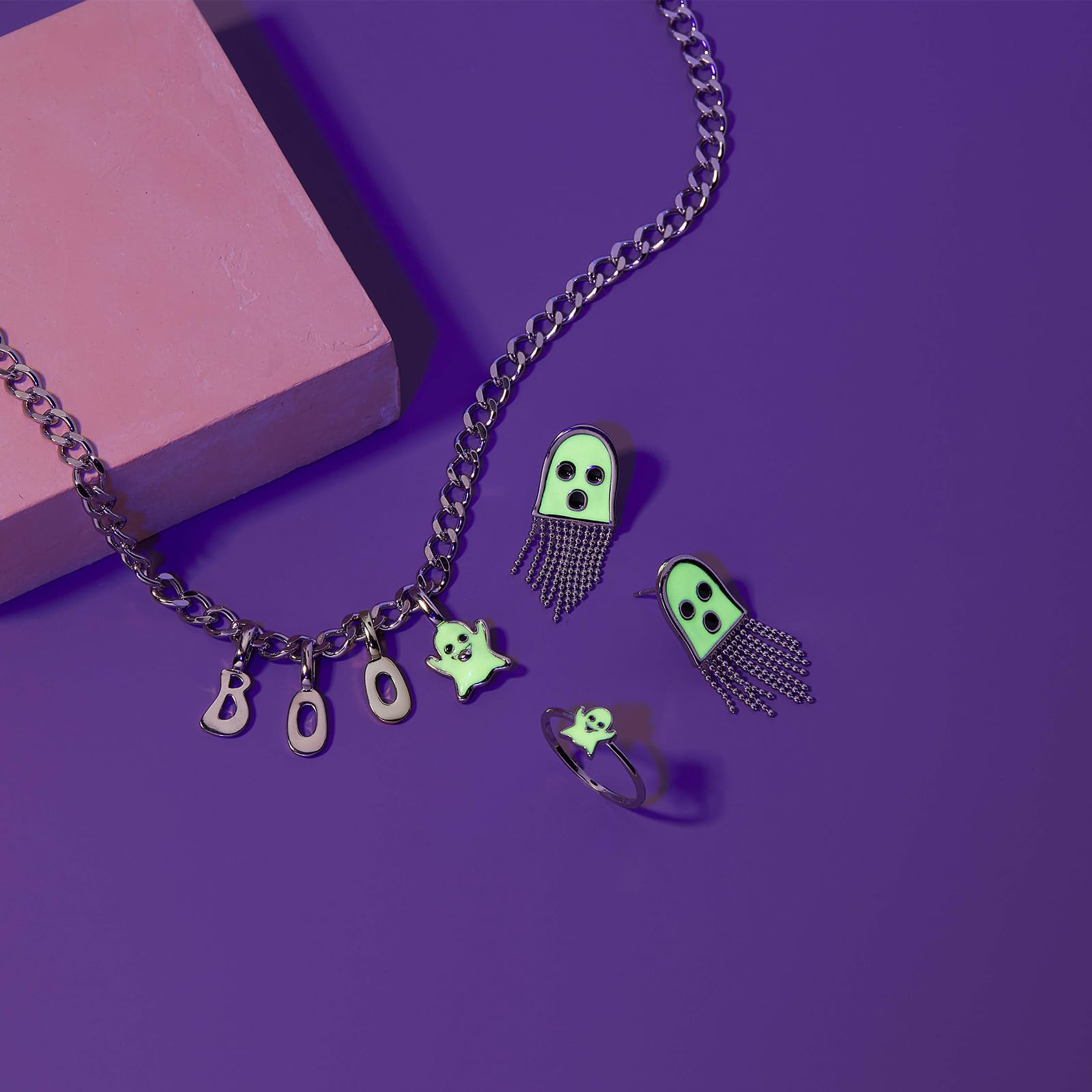 Pura Vida Ghost Emoticon Glow in the Dark Stud Earrings - Halloween Earrings for Women, Silver Dangle Earrings - Halloween Jewelry, Cute Earrings - Silver/Black - Image 4