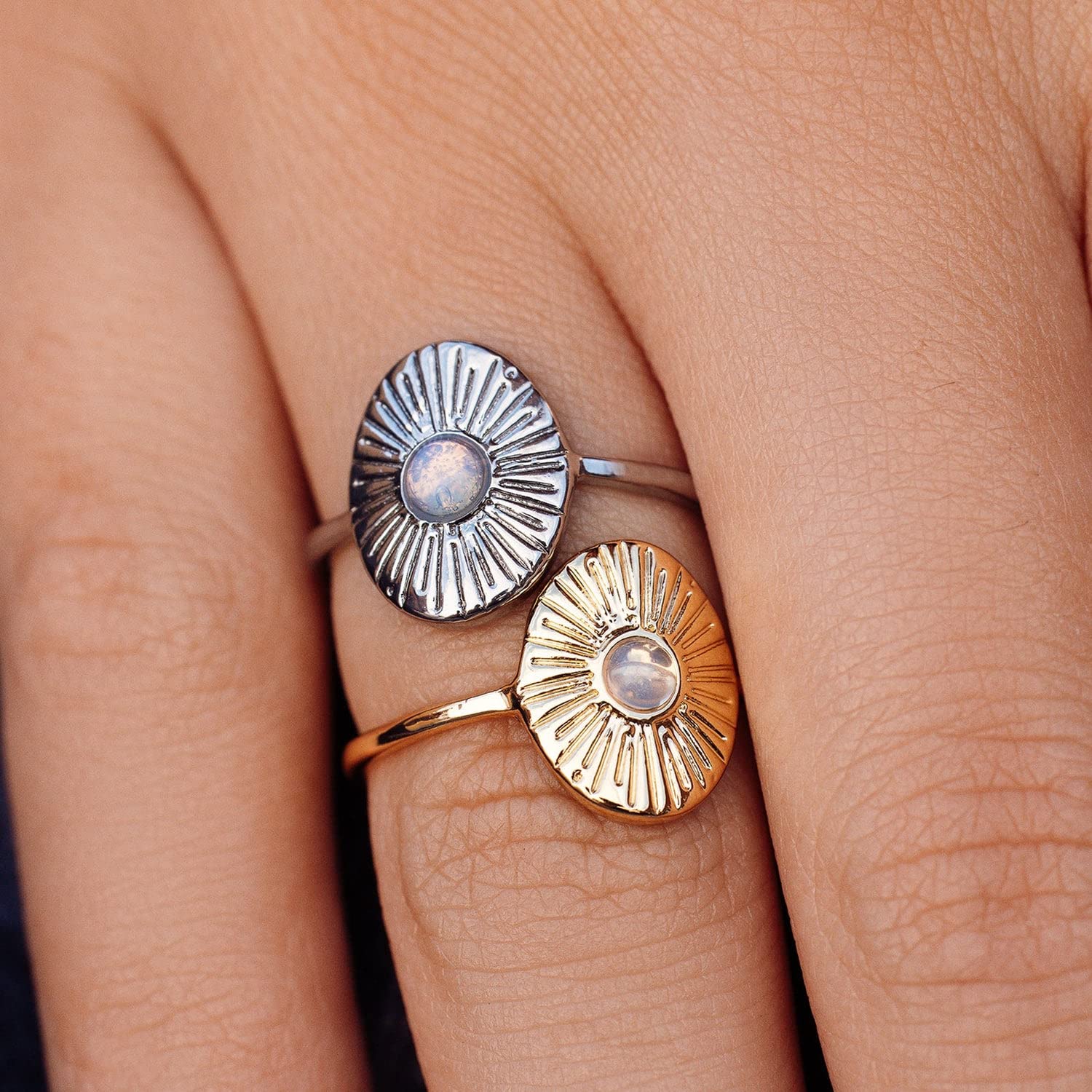 Pura Vida Ring Silver or Gold Plated Sun Ray Ring - Handmade Ring with Glass Opal Stone, Brass Base with Rhodium or Gold Plating - Cute Rings, Boho Jewelry for Women - Size 5-9 - Image 4