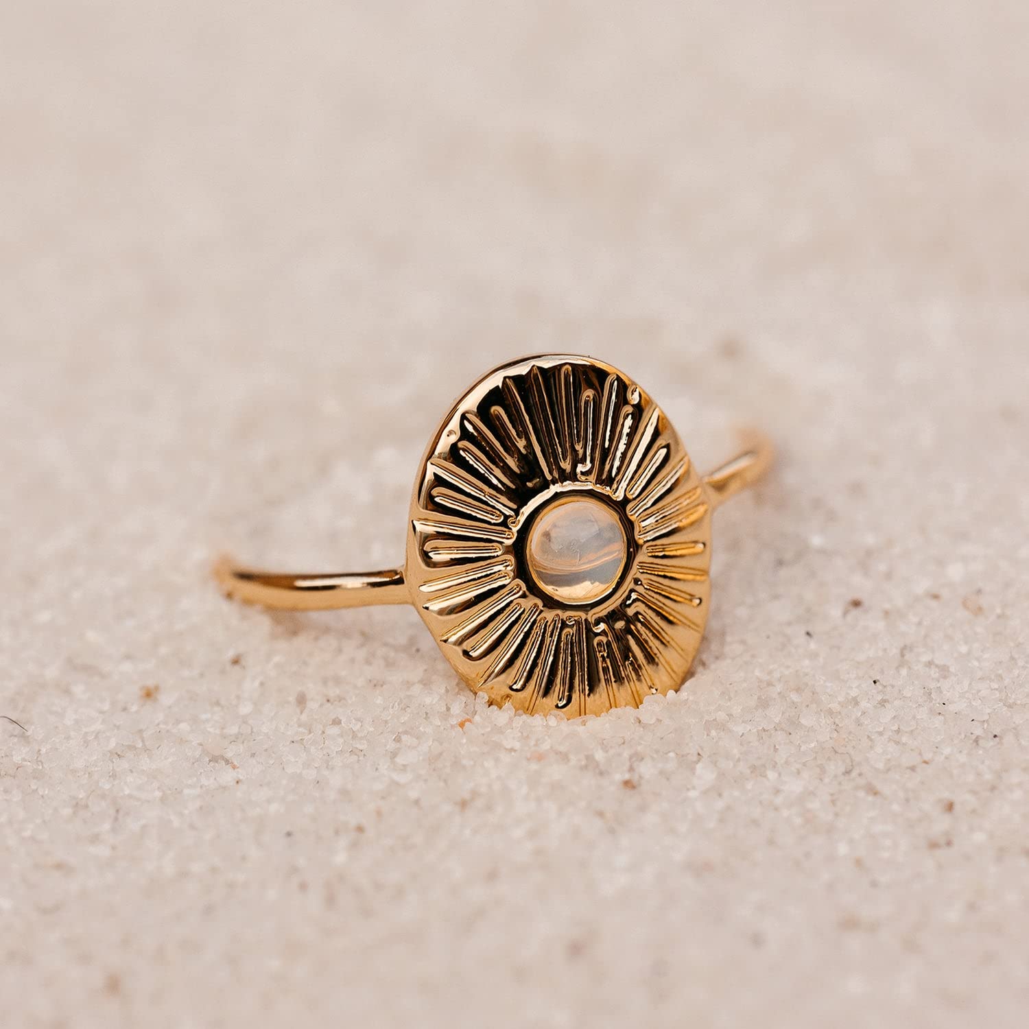 Pura Vida Ring Silver or Gold Plated Sun Ray Ring - Handmade Ring with Glass Opal Stone, Brass Base with Rhodium or Gold Plating - Cute Rings, Boho Jewelry for Women - Size 5-9 - Image 5