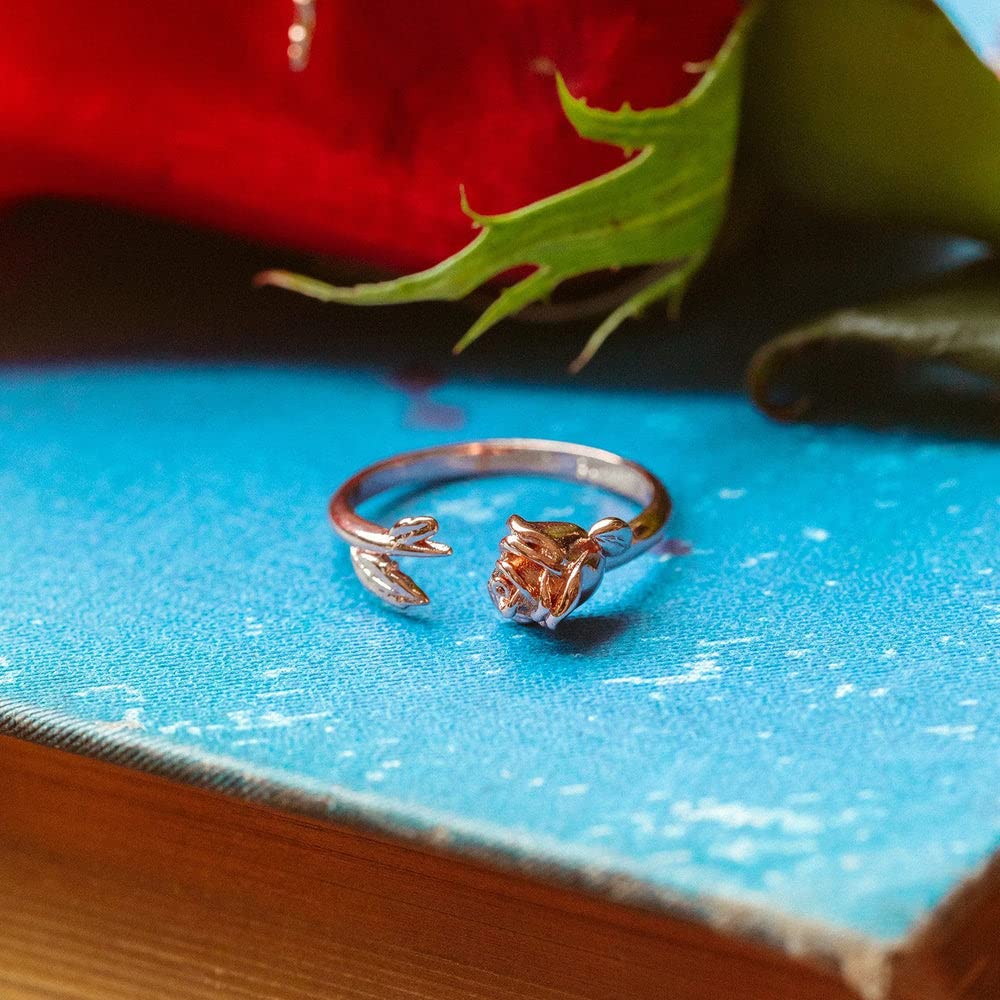 Pura Vida Rose Gold-Plated Disney Belle Rose Open Ring - Rosebud Charm, Brass Base - Size 5-9 - Image 3