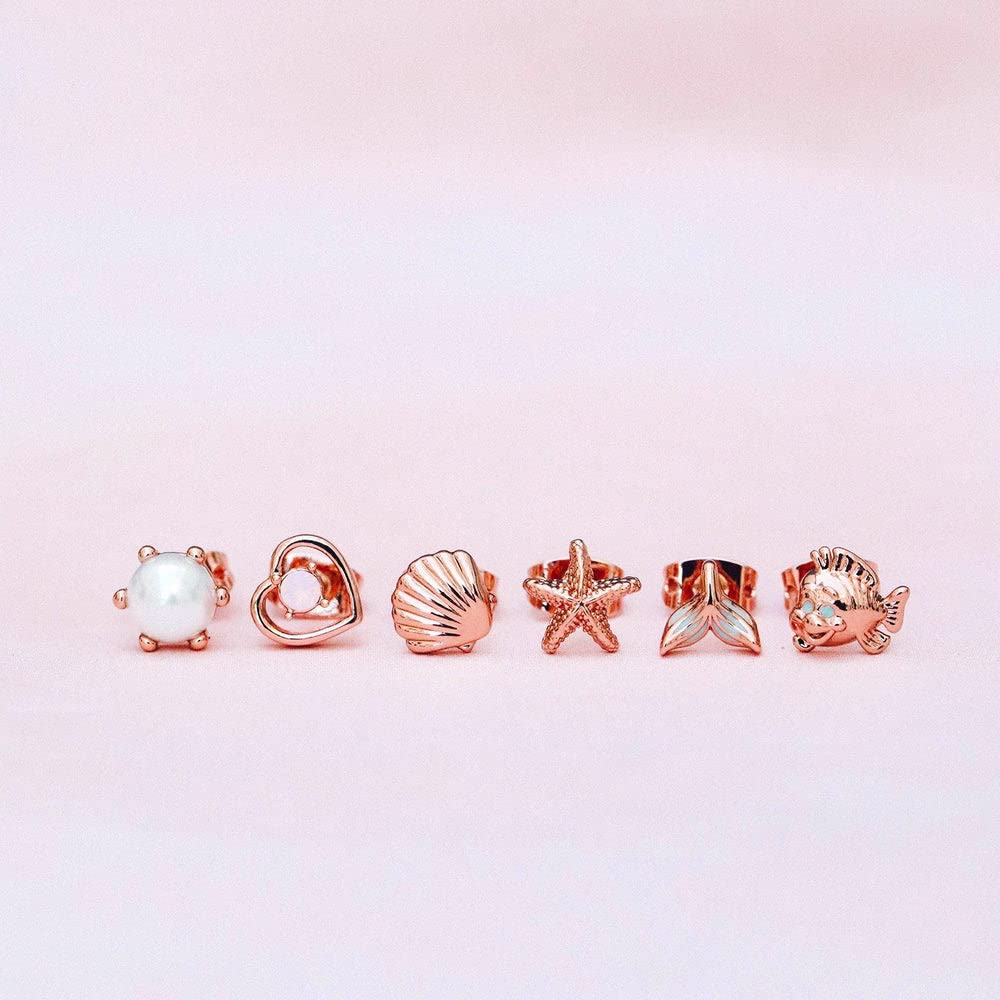 Pura Vida Rose Gold-Plated Disney Little Mermaid Stud Earring Pack - Assorted Designs, Sterling Silver Posts - 6 Studs - Image 3