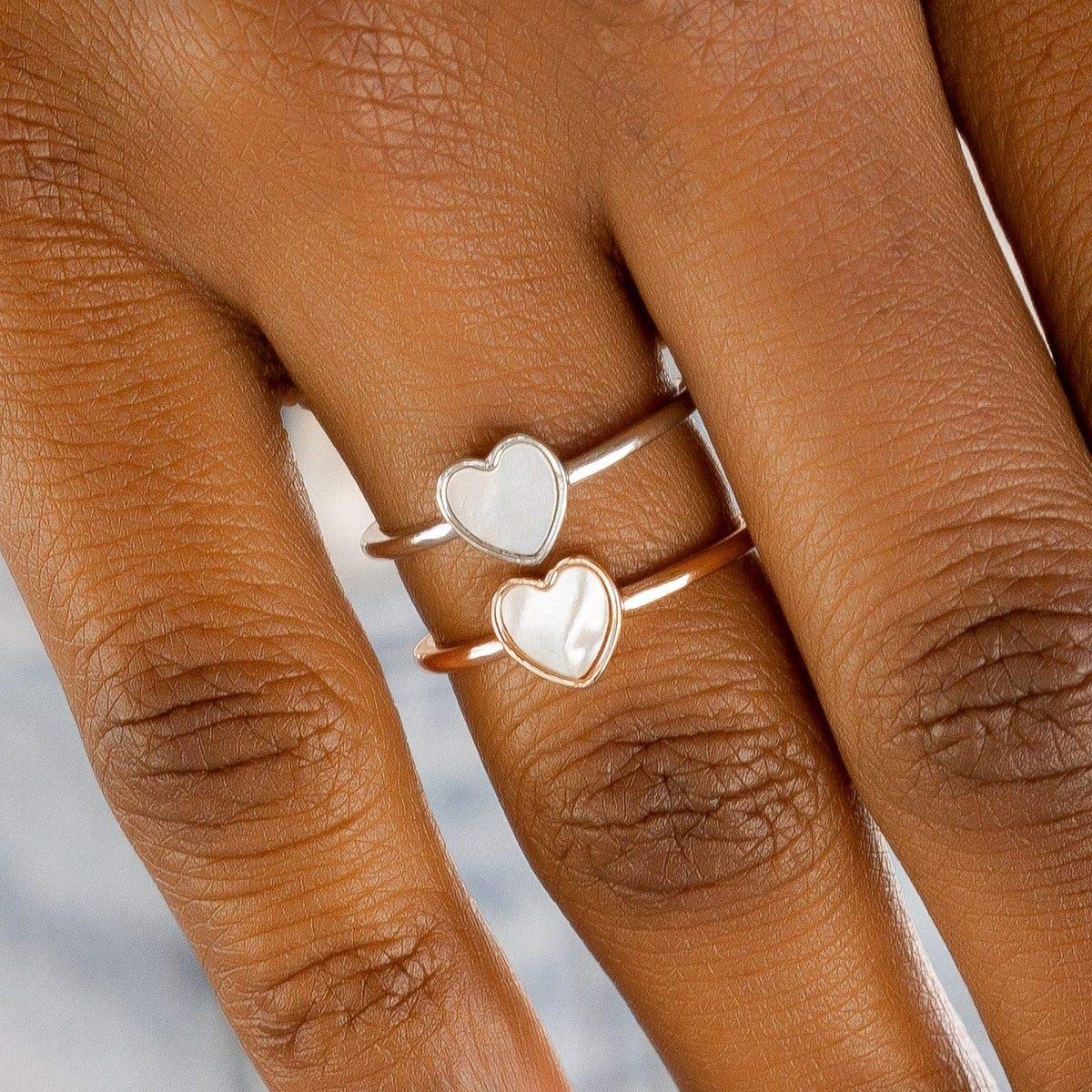 Pura Vida Silver Heart of Pearl Ring, Mother of Pearl, Brass Base Band, Size 5-9 - Image 4