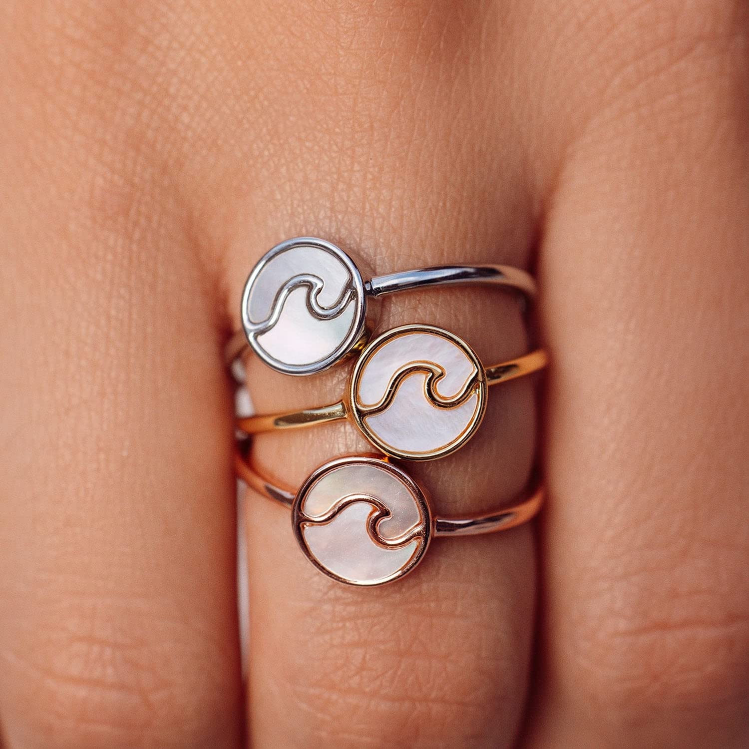 Pura Vida Silver, Rose Gold, or Gold Encinitas Handmade Ring - Mother of Pearl Inlay Ring Jewelry, Brass Base with Rhodium Plating - Cute Rings, Boho Jewelry for Women - Size 5-9 - Image 6