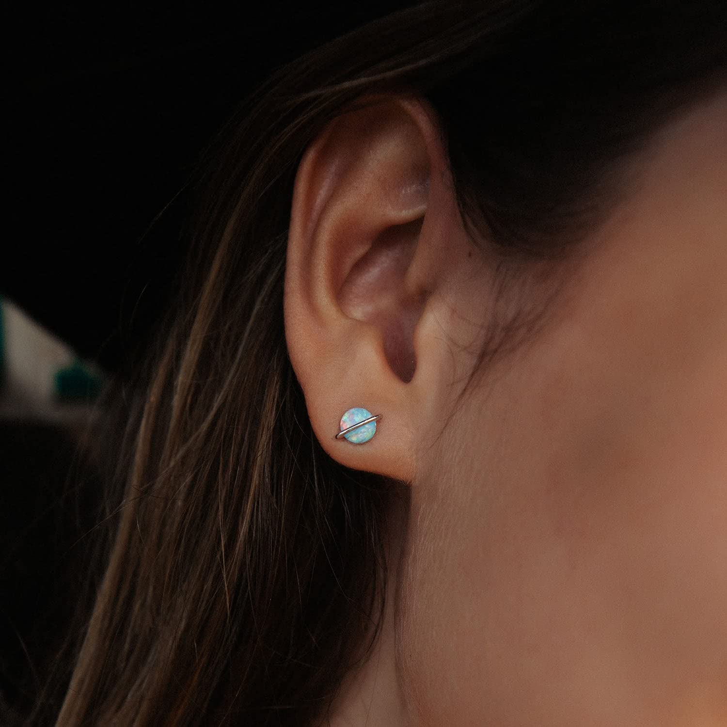 Pura Vida Silver White Opal Stud Earrings - Handmade Earrings with Synthetic Opal, Boho Earrings - Sterling Silver Earrings for Women, Statement Earrings for Women, Boho Jewelry for Women - 1 Pair - Image 3