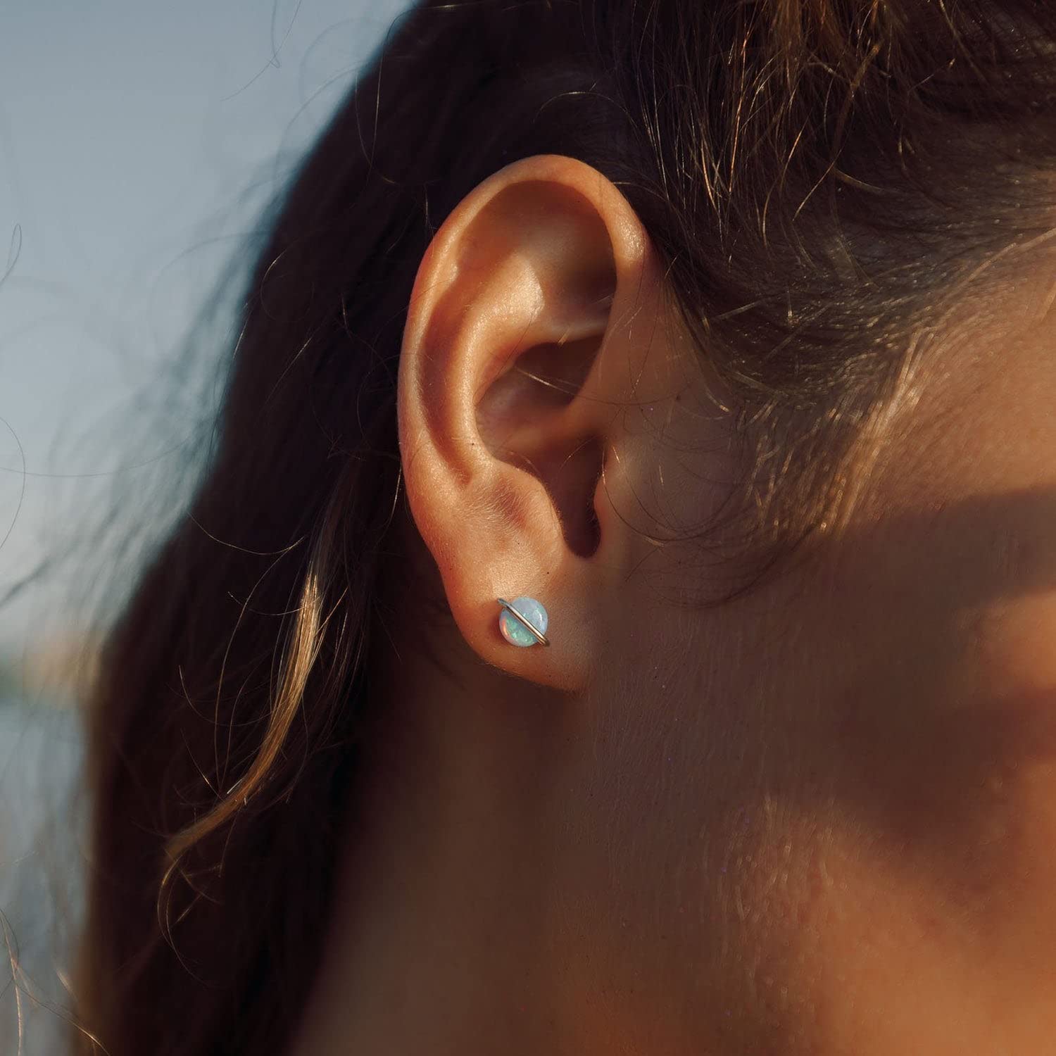 Pura Vida Silver White Opal Stud Earrings - Handmade Earrings with Synthetic Opal, Boho Earrings - Sterling Silver Earrings for Women, Statement Earrings for Women, Boho Jewelry for Women - 1 Pair - Image 4